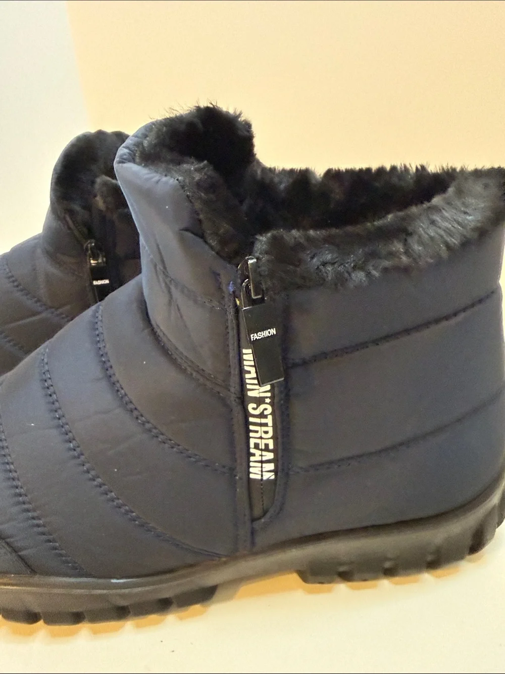 Navy Faux Fur Lined Winter Snow Boot Slippers Mens Size 11.5 (42) Cozy Zip Boot